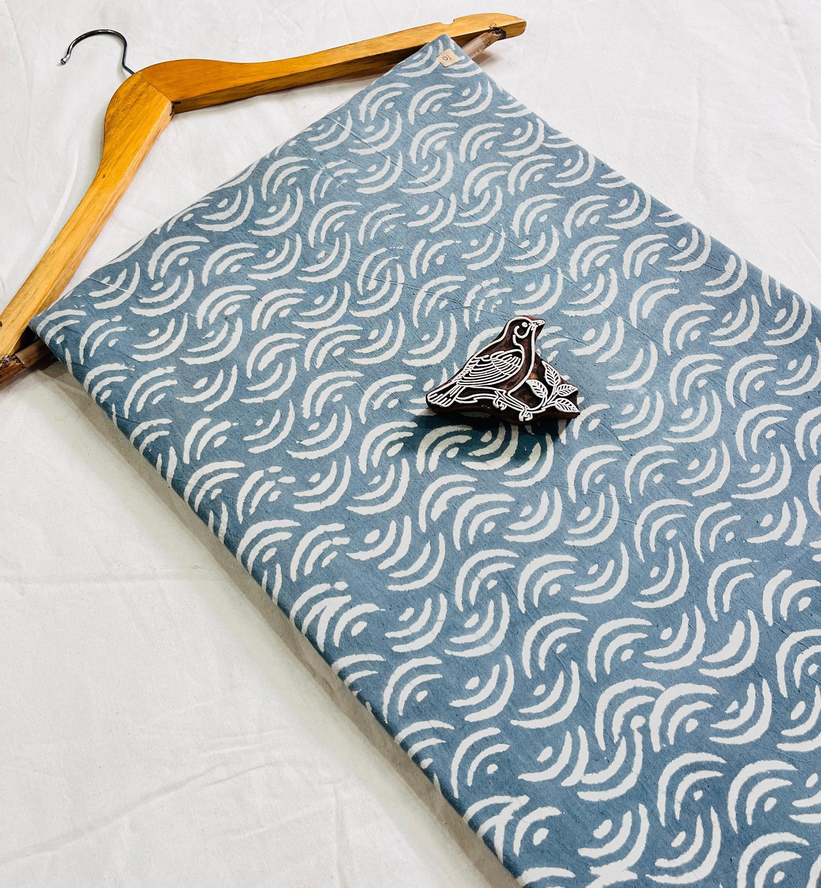 Wholesale Dabu Handblock Printed Cotton Fabric – Blue Abstract design, artisan-made, natural dyed, suitable for B2B orders